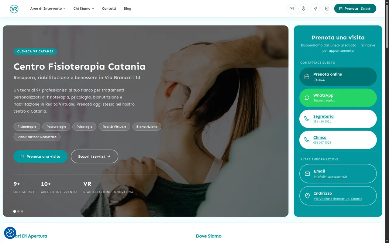 Screenshot del sito Clinica VR Catania