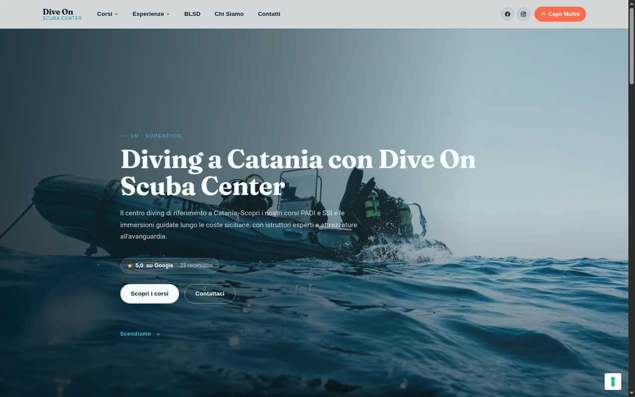 Screenshot del sito Dive On Scuba Center